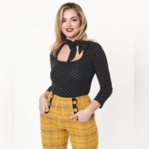 Voodoo Vixen Black & White Polka Dot Bow Blouse - Small